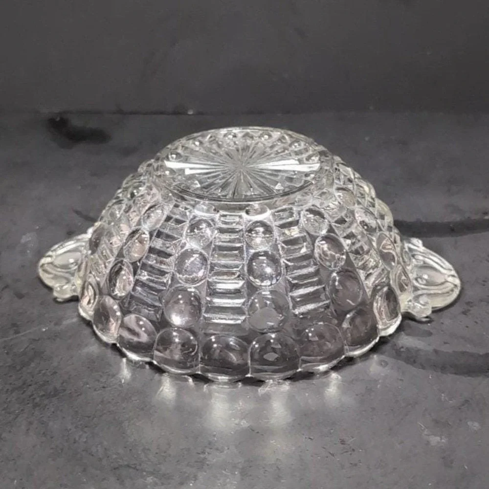 Anchor‎ Hocking Clear Bubble Glass Dish, Vintage Tab-Handle Centerpiece Bowl